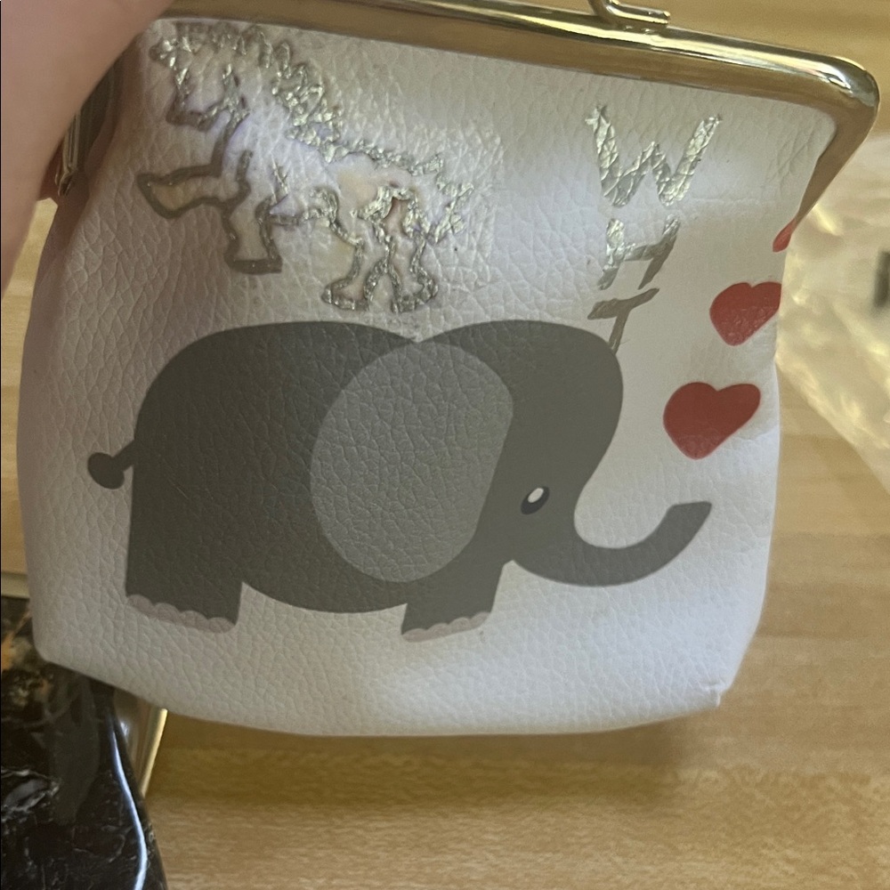 # 0736 + Set of Black /Gold WHT Logo & Baby Elephant Clutch with Silver Frame - Picture 6 of 17